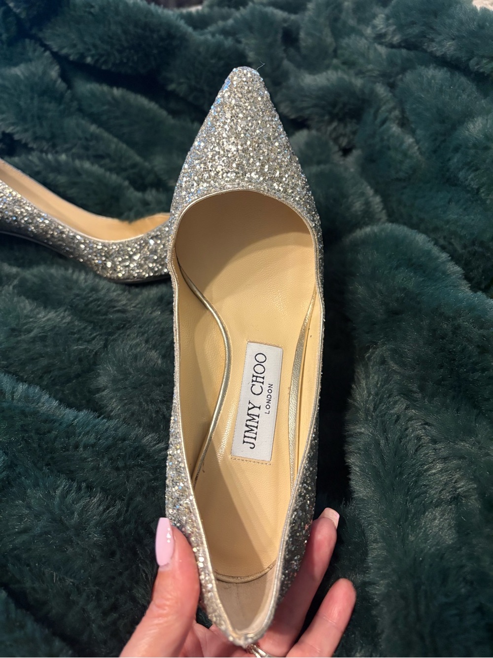 Jimmy Choo Silver Glitter Pointed Pump